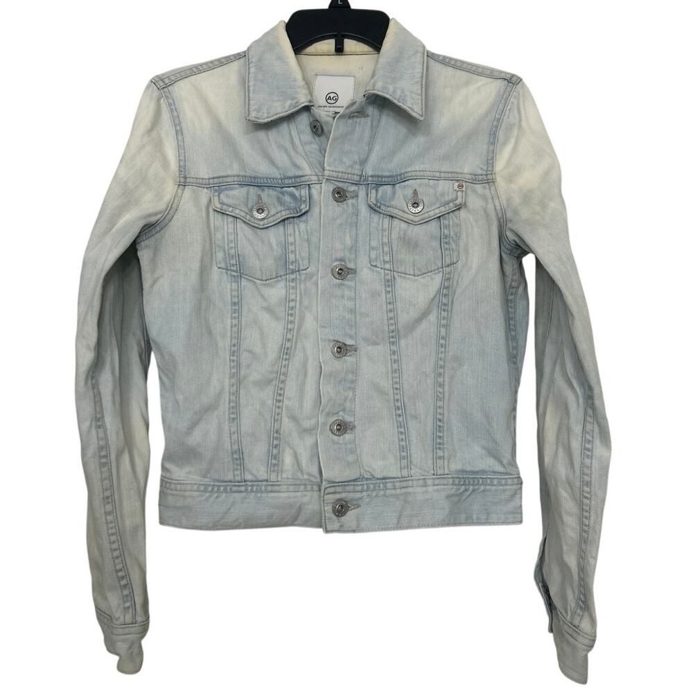 AG Adriano Goldschmied Light Wash Denim Jacket Fitted Cropped Y2K Acid Wash S